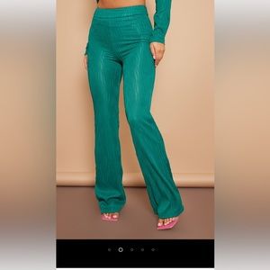 NEW W/ TAGS green wide leg textured zip trousers